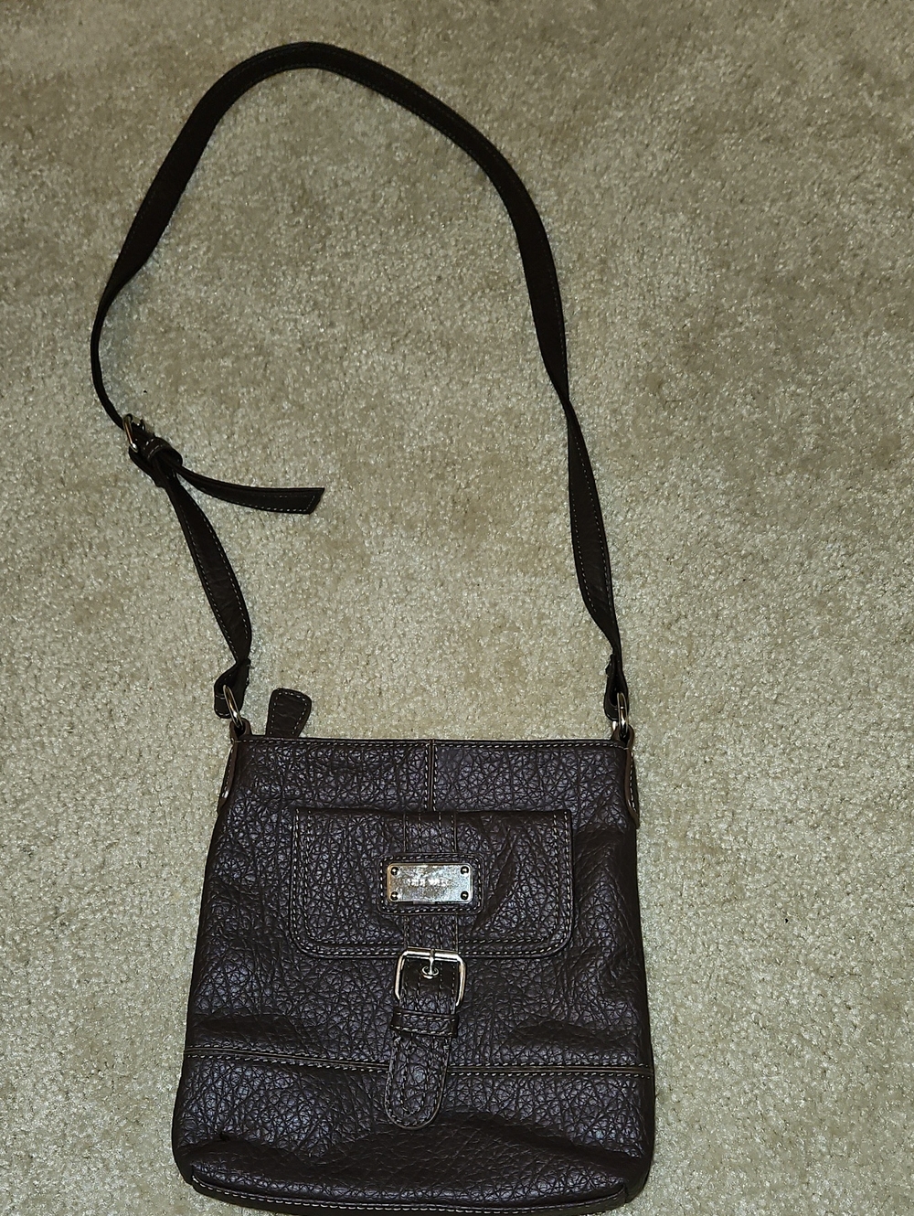 Nine West Dark Brown Leather Messenger Crossbody